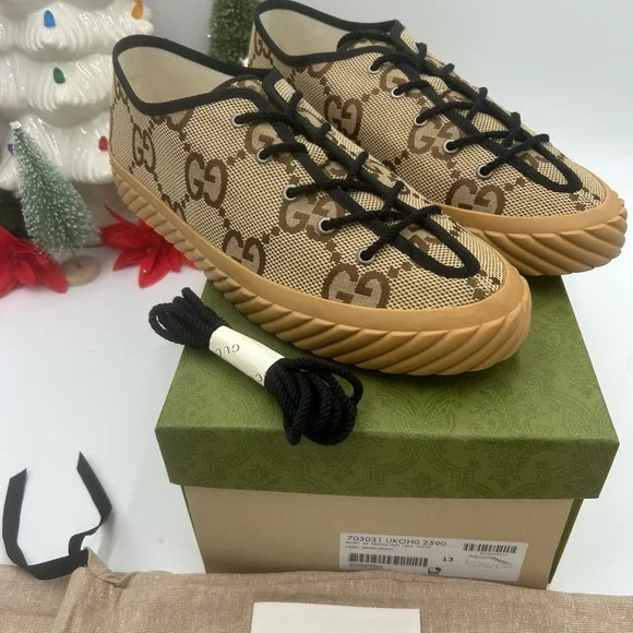 Gucci Beige and Brown low top sneakers size 13 made in Spain - Picture 1 of 11